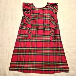 Janie and Jack girls size 8 Red Tartan Print  Ruffle 100% Silk holiday dress